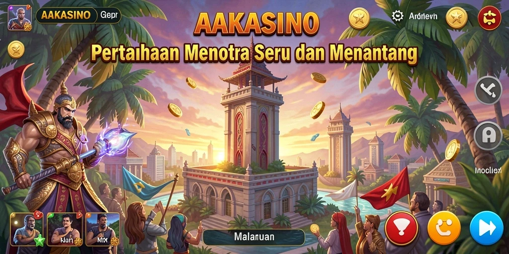 Gameplay AAKASINO dengan menara dan musuh yang strategis.