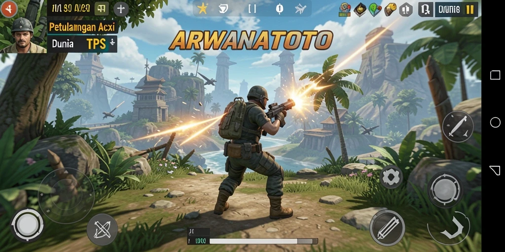 Tampilan seru gameplay ARWANATOTO di arena pertempuran TPS.