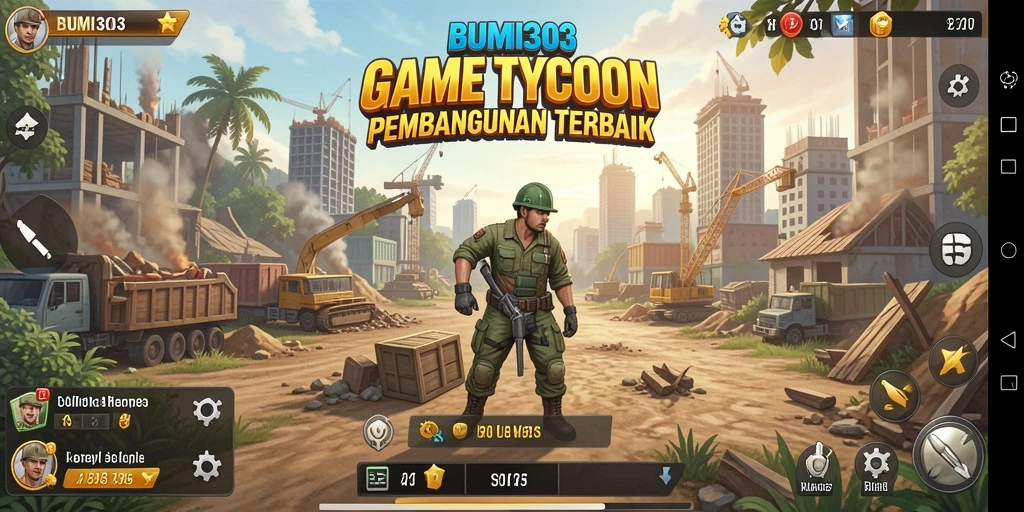 Tampilan gameplay yang menarik dalam BUMI303, sebuah game Tycoon.