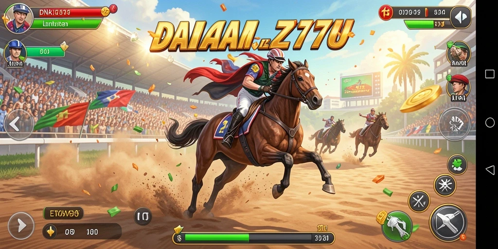 Screenshot gameplay DNA777 menampilkan aksi balapan yang menegangkan.