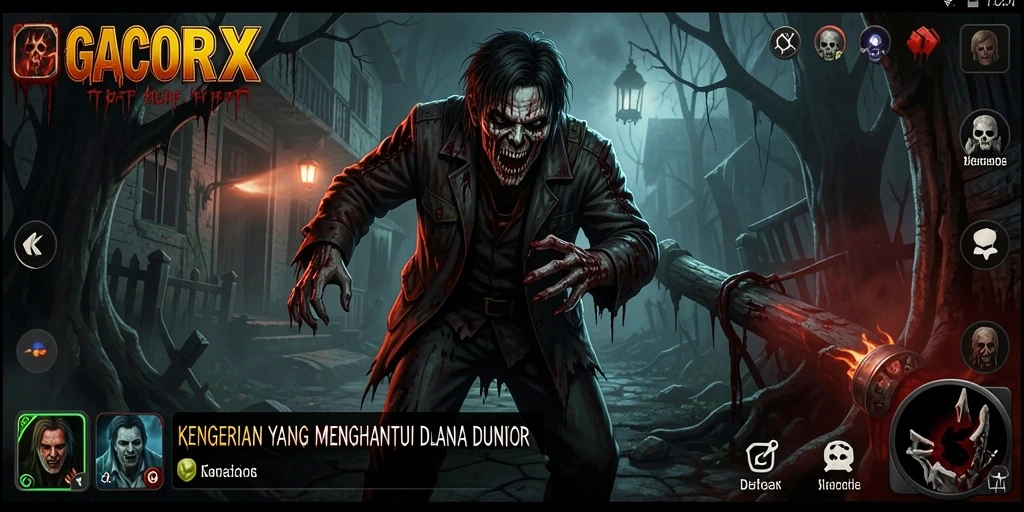 Screenshot gameplay GACORX dengan suasana horor yang mencekam.