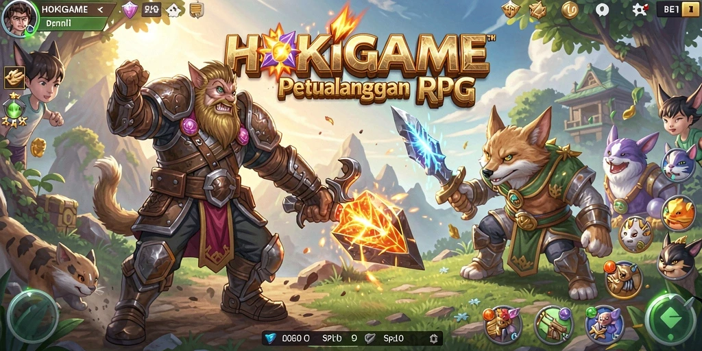 Tampilan gameplay <strong>HOKIGAME</strong> yang mendebarkan dengan pertempuran intens.