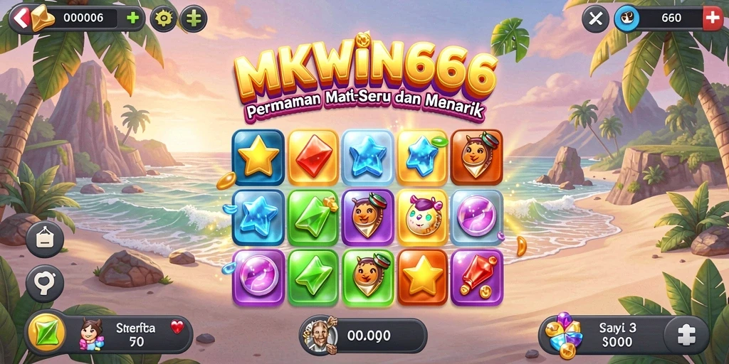 Screenshot gameplay MKWIN666 menunjukkan aksi seru permainan Match-3.