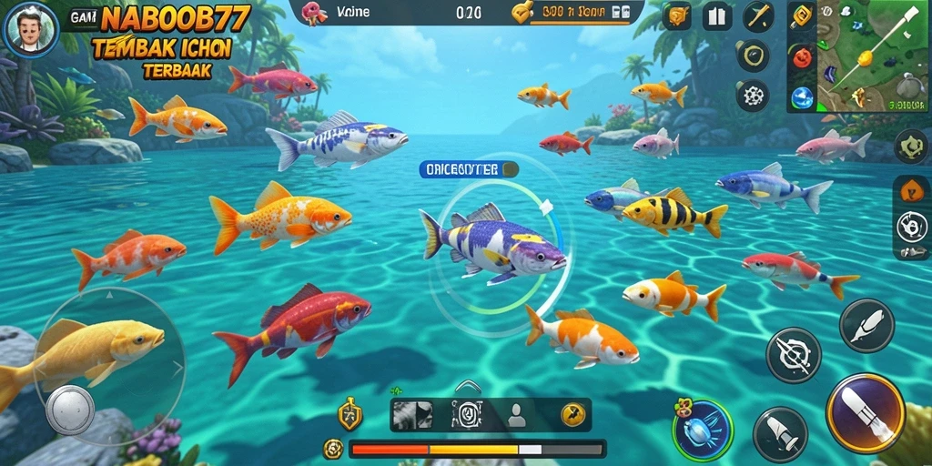 Screenshot gameplay NABOB77 dengan aksi tembak ikan yang mendebarkan.