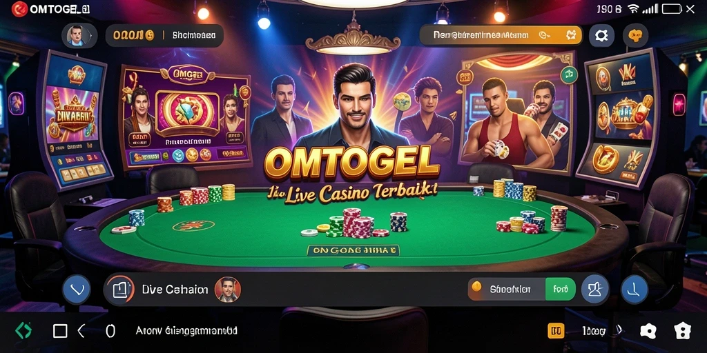 Screenshot utama OMTOGEL menampilkan dealer dan permainan Live Casino yang dinamis.