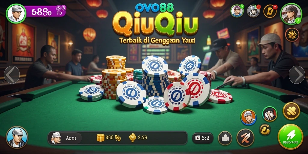 Screenshot OVO88 menampilkan momen seru dalam permainan QiuQiu.