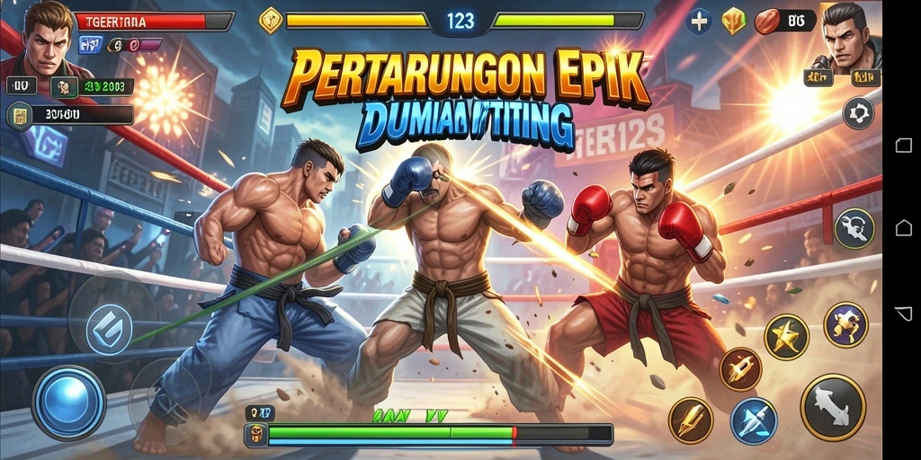 Tampilan gameplay TGER123 yang mendebarkan dan penuh aksi pertarungan.